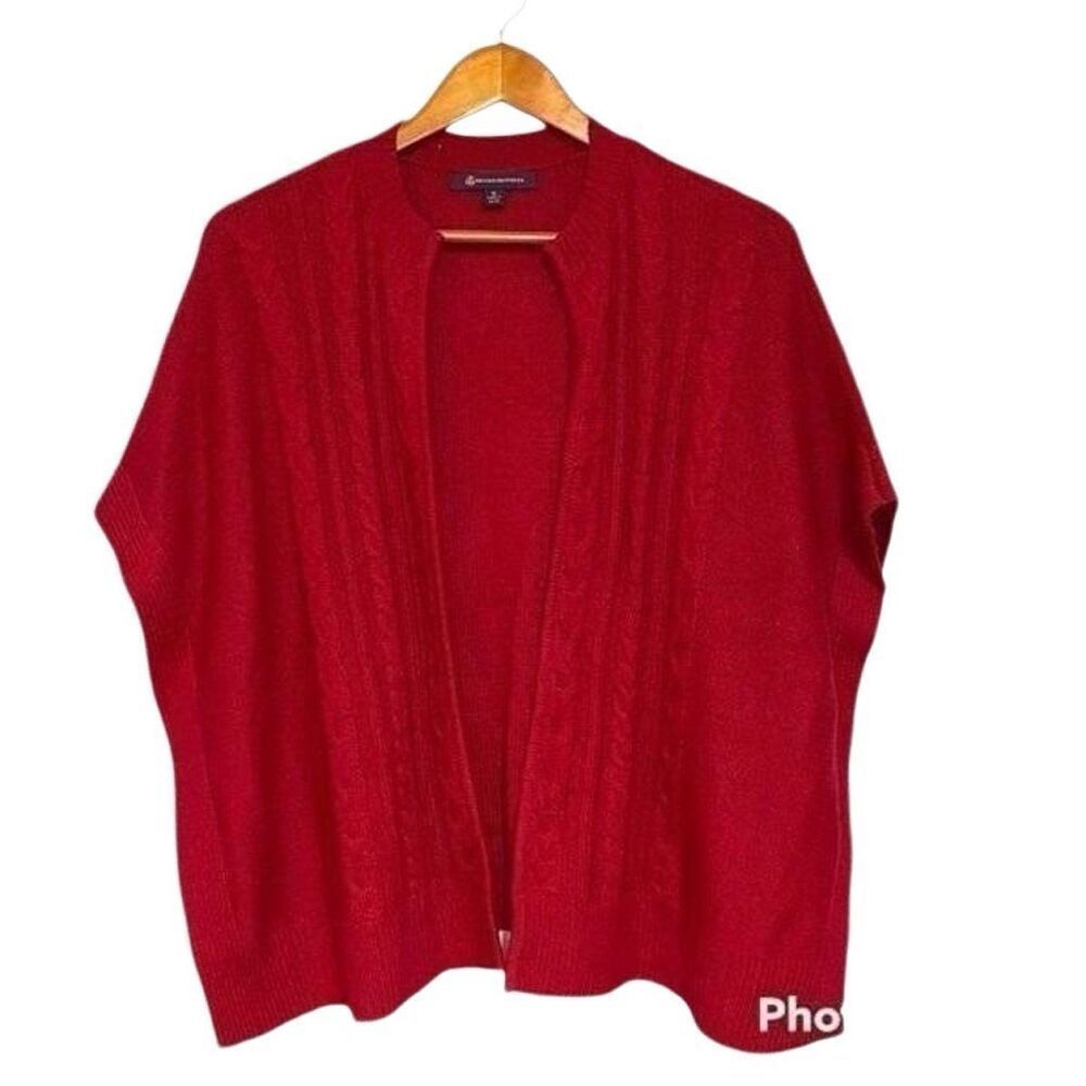 Brooks Brothers Cotton Wool Blend Cable Knit Poncho Cardigan OS Red